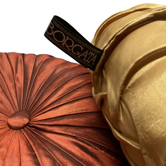 Borgata Throw Pillows Round Pleated Accent Satin Bronze Antique Gold 15" - Picture 5 of 14